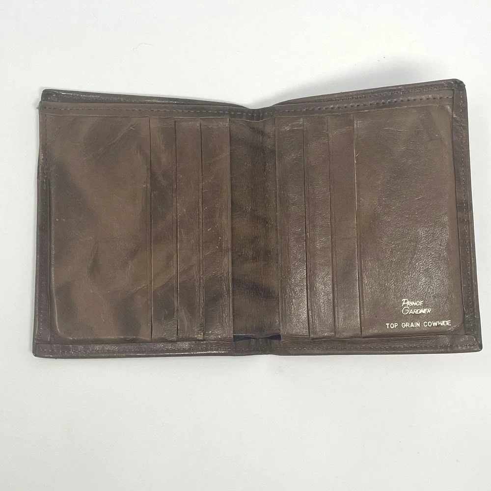 Vtg Prince Gardner Brown Top Grain Leather Bifold Mens Wallet USA Billfold